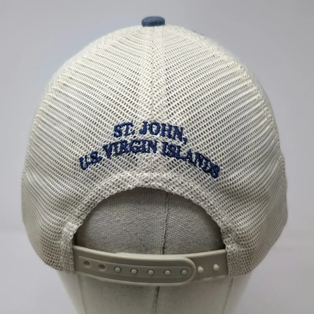 Sportsman Trucker Hat Blue White One Size Leather Patch Mesh St John USVI Bar